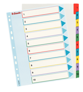 Przekładki numeryczne A4 1-10 ESSELTE karton kol. biały Maxi kolorowe indeksy 100208