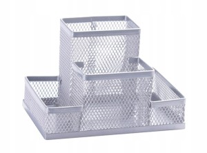 Przybornik organizer Q-CONNECT OFFICE SET siatka metalowa wielofunkcyjny kol. srebrny 4 komory KF15113