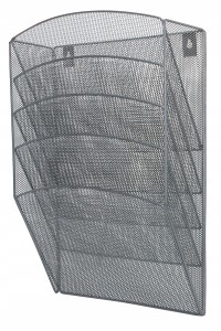 Pojemnik na ulotki naścienny 5 kieszeni poziom 31,5 x 44 x 12cm Q-CONNECT kol. srebrny metalowa siatka KF04727
