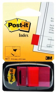 Zakładki indeksujące 25 x 43mm tworzywo POST-IT 680-1 kol. czerwony z dyspenserem 50 zakładek 3M-70071392719