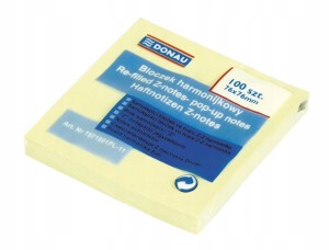 Bloczek samoprzylepny harmonijkowy 76 x 76mm DONAU 100 karteczek kol. żółty 7571001PL-11