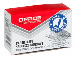 Spinacze biurowe okrągłe OFFICE PRODUCTS 33mm kol. srebrny 100 szt. pudełko 18083315-19
