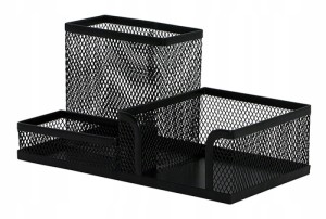 Przybornik organizer Q-CONNECT OFFICE SET siatka metalowa wielofunkcyjny kol. czarny 3 komory KF16572