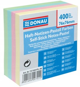 Bloczek samoprzylepny 76 x 76mm DONAU 400 karteczek wielokolorowy pastelowy 7573001PL-99
