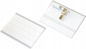 Identyfikator uniwersalny GRAND GR-50 55 x 90 mm z klipsem i agrafką poziomy kol. przezroczysty kartonik do opisu 130-1063