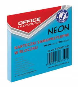 Bloczek samoprzylepny 76 x 76mm OFFICE PRODUCTS 100 karteczek kol. niebieski neonowy 14046611-01