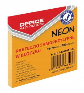 Bloczek samoprzylepny 76 x 76mm OFFICE PRODUCTS 100 karteczek kol. pomarańczowy 14046611-07