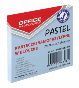 Bloczek samoprzylepny 76 x 76mm OFFICE PRODUCTS 100 karteczek kol. niebieski pastelowy 14047611-01