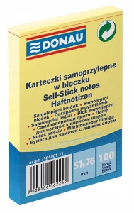 Bloczek samoprzylepny 51 x 76mm DONAU 100 karteczek kol. żółty 7584001-11