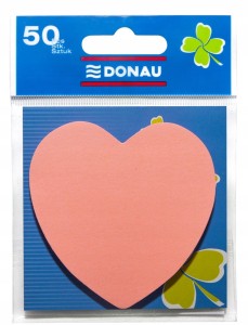 Bloczek samoprzylepny DONAU 50 karteczek kol. jasnoróżowy serduszko 7562001PL-16