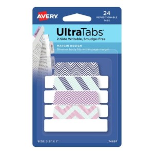 Zakładki indeksujące 63,5 x 25,4mm tworzywo AVERY ULTRA TABS wielokolorowy 24 zakładki ze wzorem 74897