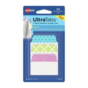 Zakładki indeksujące 50,8 x 38,1mm tworzywo AVERY ULTRA TABS wielokolorowy 24 zakładki ze wzorem 74774