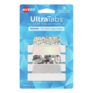 Zakładki indeksujące 63,5 x 25,4mm tworzywo AVERY ULTRA TABS wielokolorowy 16 zakładek srebrne holograficzne 74179
