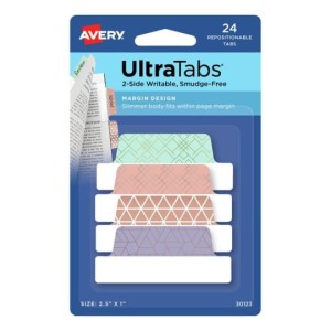 Zakładki indeksujące 63,5 x 25,4mm tworzywo AVERY ULTRA TABS wielokolorowy 24 zakładki ze wzorem 30123
