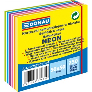 Bloczek samoprzylepny 50 x 50mm DONAU 250 karteczek wielokolorowy neonowy 7575011-99