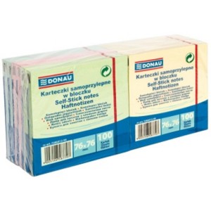 Bloczek samoprzylepny 76 x 76mm DONAU 100 karteczek wielokolorowy pastelowy 12 szt. 7586012-99