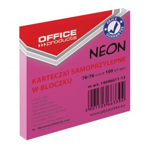 Bloczek samoprzylepny 76 x 76mm OFFICE PRODUCTS 100 karteczek kol. różowy neonowy 14046611-13