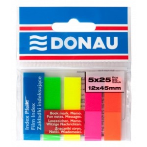 Zakładki indeksujące 12 x 45mm tworzywo DONAU wielokolorowy neonowy 125 zakładek (5 x 25) 7577001PL-99