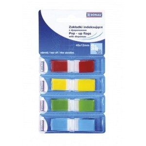 Zakładki indeksujące 12 x 45mm tworzywo DONAU wielokolorowy z dyspenserem 140 zakładek (4 x 35) 7557001PL-99