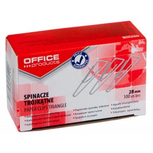 Spinacze biurowe trójkątne OFFICE PRODUCTS 28mm kol. srebrny 100 szt. pudełko 18082825-19