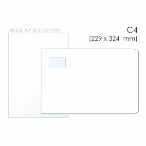Koperta uniwersalna C4 SK NC KOPERTY kol. biały papier 229 x 324mm 90g okno lewa góra 55 x 90mm 250 szt. 31621320