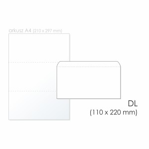 Koperta uniwersalna DL HK NC KOPERTY kol. biały papier 110 x 220mm 80g foliowana 50 szt. 11232010/50