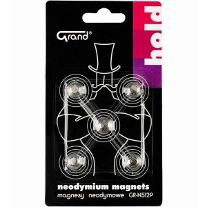 Magnesy neodymowe do tablic GRAND  okrągłe z uchwytem (średnica 12 mm) 5 szt. GR-N512P