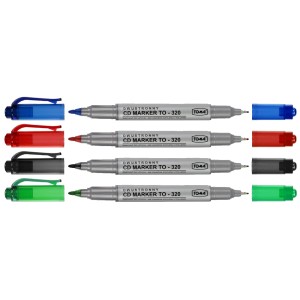 Marker do CD/DVD permanentny TOMA TO-320 dwustronny końcówka metalowa / fibrowa 0,5mm / 0,8mm kpl. 4 kol. czarny, czerwony, zielony, niebieski [TO-320 04]