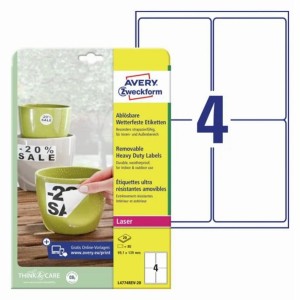 Etykiety ochronne i zabezpieczające HEAVY DUTY wodoodporne usuwalne poliestrowe AVERY ZWECKFORM 99,1 x 139mm kol. biały 80 szt. [L4774REV-20]
