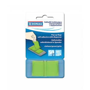 Zakładki indeksujące 25 x 45mm tworzywo DONAU kol. zielony z dyspenserem 50 zakładek [7558001PL-02]
