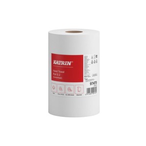 Ręcznik papierowy w roli KATRIN Classic S2 makulatura 2 warstwy | Ø140mm szer. 178mm dł. 75m 300 listków | kol. biały 12 rolek [97470 stary nr 3389]