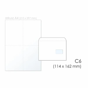 Koperta do maszynowego pakowania C6/C5 NK WZ EUROCOPERT kol. biały papier 114 x 229mm 90g okno prawe 45 x 90mm 1000 szt.