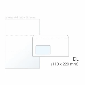 Koperta uniwersalna DL HK NC KOPERTY kol. biały papier 110 x 220mm 80g okno lewe 45 x 90mm 1000 szt. [11232310]