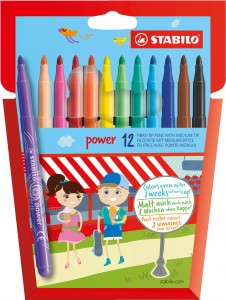 Flamastry STABILO POWER końcówka M 2mm kpl. 12 kol. nie zasycha 280/12-01