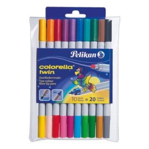 Flamastry dwustronne PELIKAN COLORELLA Twin C304 końcówka okrągła 1mm / 2mm kpl. 10 kol. etui 949511